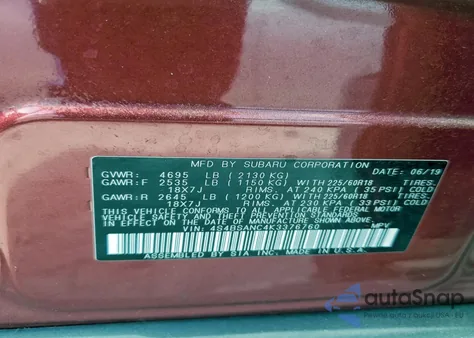 2019 Subaru Outback 2.5I Limited z USA, uszkodzony, nr VIN 4S4BSANC4K3376760